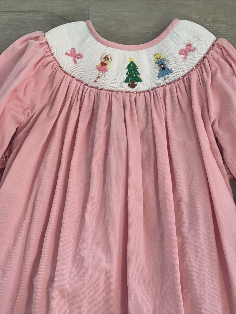 Pink Smocked Holiday Motif Girls Casual Dress